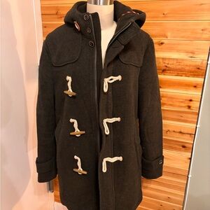 Brooks Brothers Dark Olive Hooded Toggle Pea Coat
